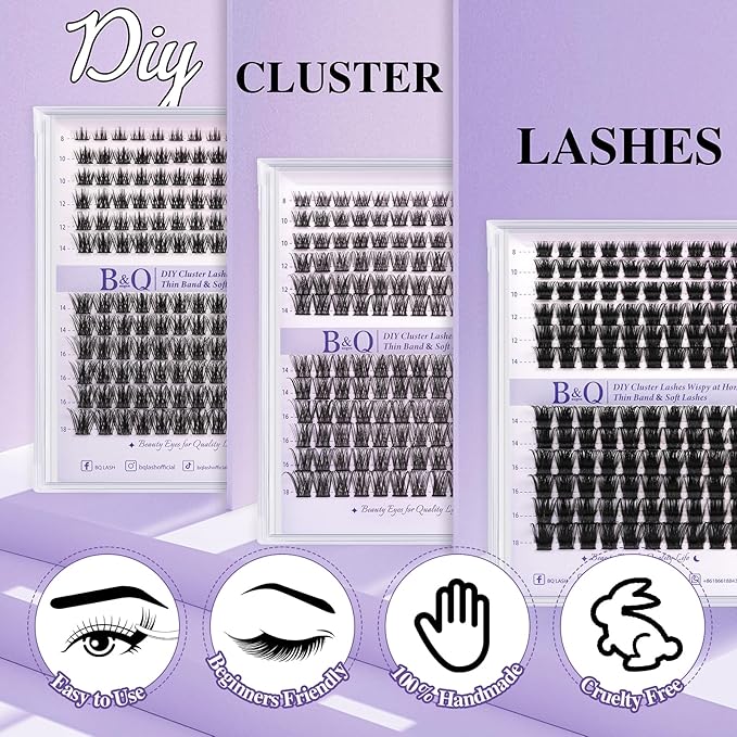 B&Qaugen Lash Clusters B62 Clusters Lashes 144 PCS Eyelash Clusters D Curl 18mm Individual Lashes Wispy Volume False Eyelashes Soft Lightweight DIY Eyelash Extension at Home (B62,D-18mm)