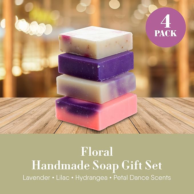 360 Feel - Floral Bar Soap Set - Made in the USA - Castile Handmade All Natural Cold Processed - Infused with Lavender, Lilac , Hydrangea & Petal Dance - Moisturizing Skin Care - (5oz, 4-Pack)