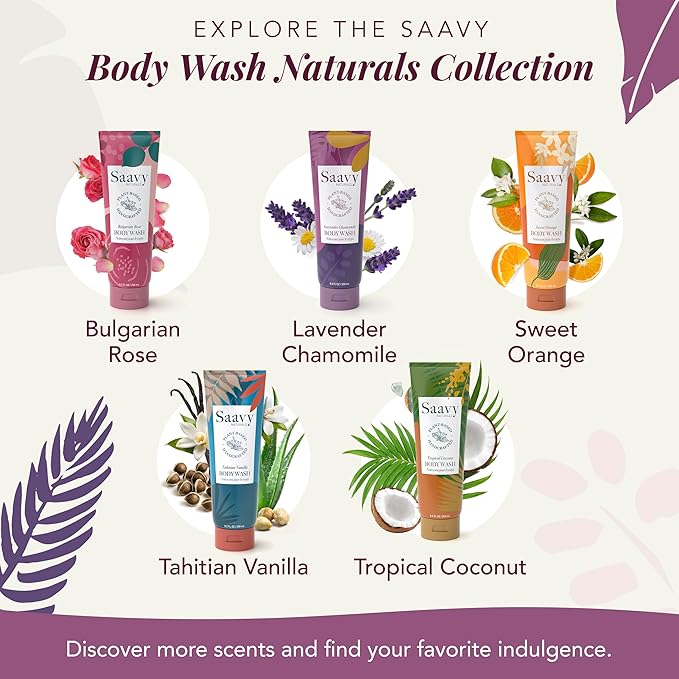 Body Wash Lavender Chamomile Saavy Naturals - Plant-Based Ingredients - Made In USA - Sensitive Skin Body Wash - Organic Formula With Coconut Oil,Shea Butter, And Aloe Vera - 8.5 Fl Oz