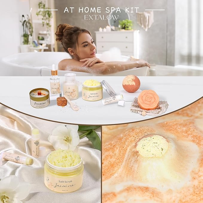 Spa Gifts for Women Christmas Gifts Jasmine Bath Gift Baskets Relaxing Self Care Gift for Mom Girlfriend Sister Wife Auntie Home Bath Care Package Thank You Gift Birthday Gift Friendship
