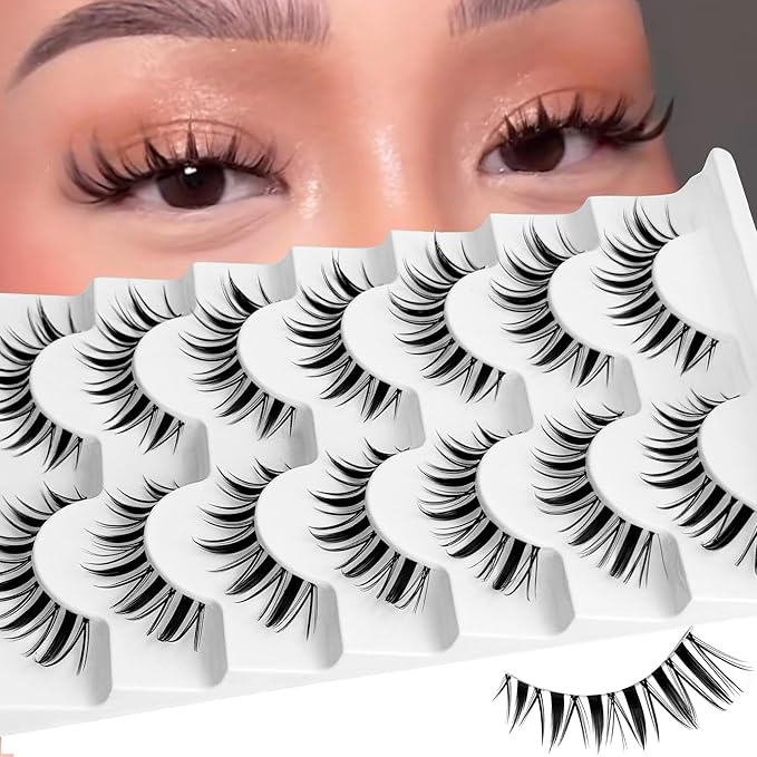 Fairy Lashes Manga Lash False Eyelashes Natural Look Yasnai Anime Lashes Fake Lashes 16mm Eye Lashes Strips Lashes Wispy False Lashes Clear Band 7 Pairs Pack Spikes Lash