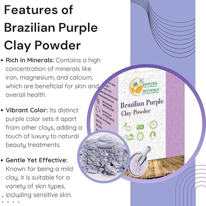 Brazilian Purple Clay Powder Detoxify Skin & Hair Natural Beauty & Skincare DIY Clay for Soap, Facial Cleansing Mask, Bath Bombs, Body Wash Making 8 oz