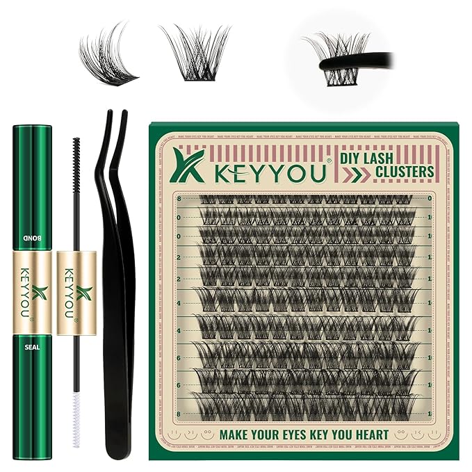 Lash Extension Kit 120pcs Lash Clusters Lash Bond and Seal Eyelash Extension Kit KEYYOU D Curl 8-18MIX Soft Natural Lashes with Lash Applicator for DIY at Home(Kit-DV02-8-18MIX)