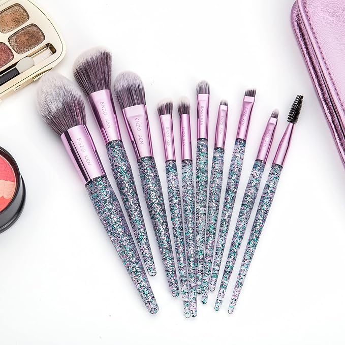 Girls Makeup Brushes Set for Teens with Case, Glitter Teen Make up Brush Set, Eyeshadow Brush Set for Teen Girls, Teenagers Eye Shadow Brush Set, Vegan Makeup Brush