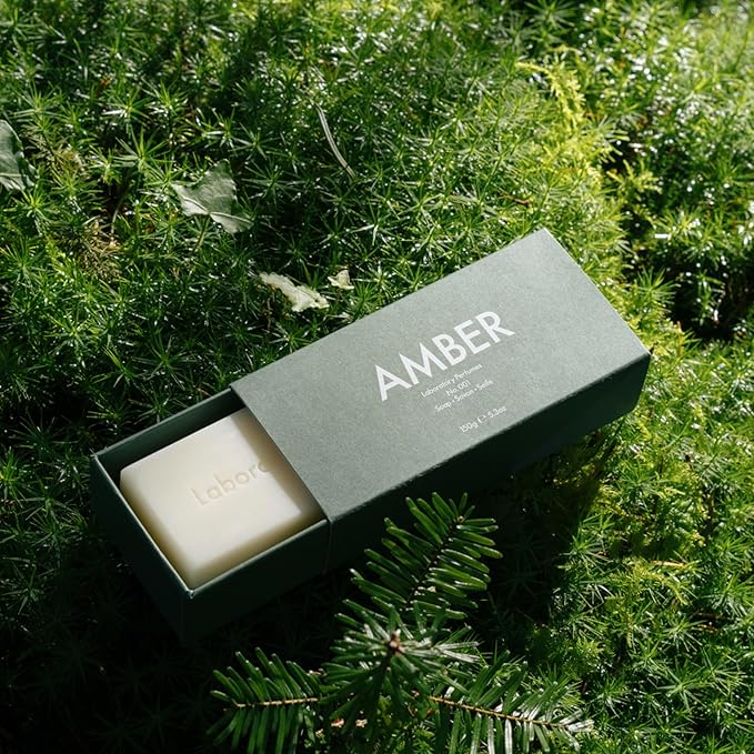 Laboratory Perfumes Amber Soap Bar | Infused with Amber Fragrance | Enriched with Shea Butter & Jojoba Oil | Palm Oil-Free, Plastic-Free & Skin-Kind (150g)