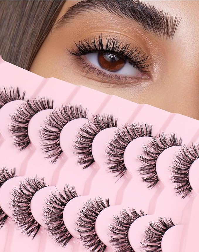Onlyall Natural Lashes Wispy Lashes Natural Look False Eyelashes Natural Flared Eyelashes False Eye Lashes Soft Fluffy Lashes 7 Pairs T33