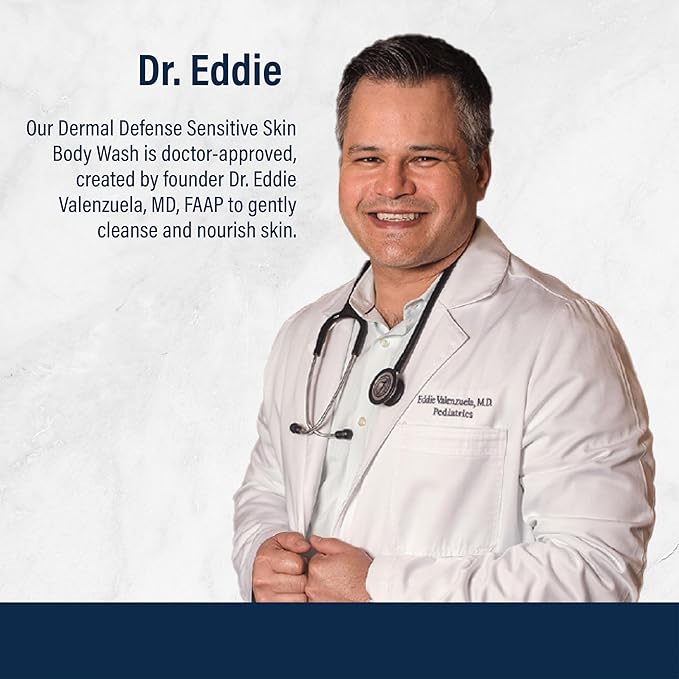Dr. Eddie's Dermal Defense Sensitive Skin Body Wash - Unscented Body Soap, Hydrating Eczema Bodywash & Shampoo for Women & Men, Gentle Dry Itchy Skin Relief for Adults, Natural Ingredients - 8 fl oz