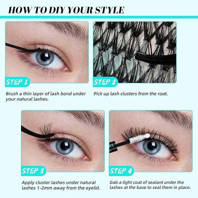 Lash Clusters Kit 320Pcs,DIY Individual Lashes Extension Kit,Lash Bond And Seal,Lash Remover For Eyelashes Extensions,Lash Applicator Tool For False Eyelash Cluster Kit At Home(3040D,D-Mix9-16mm Kit)
