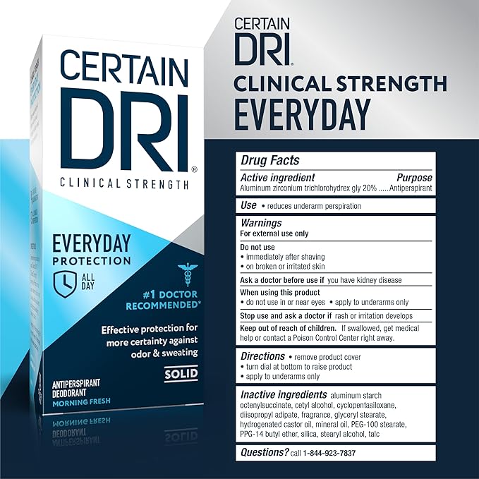 Certain Dri Everyday Strength Clinical Antiperspirant, 72-Hour Sweat Protection for Hyperhidrosis, Doctor-Recommended, Travel-Friendly, Fresh Scent, 2.6 oz, (Pack of 3)