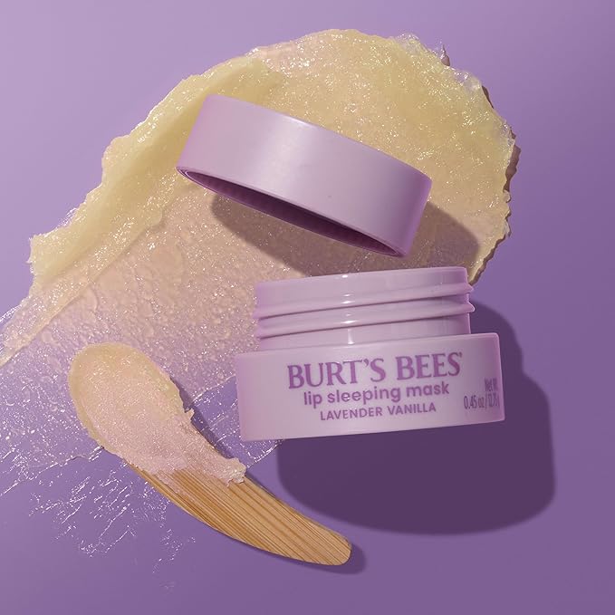 Burt’s Bees Back To School Dorm Essentials, Lavender Vanilla Lip Sleeping Mask, With Hyaluronic Acid and Squalane Moisturizer To Instantly Hydrate Lips, Overnight Mask and Treatment, 0.45 oz.