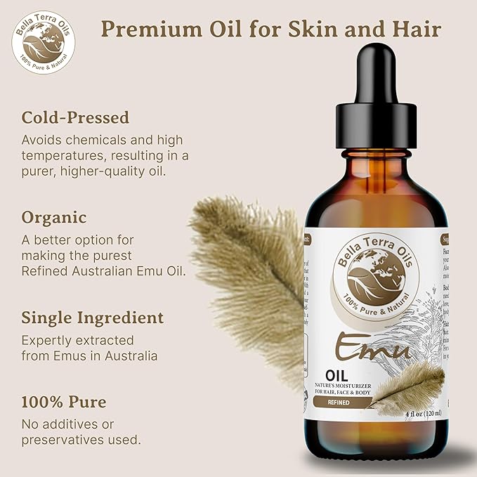 Bella Terra Oils - Emu Oil 8 oz - Celebrate the Australian Emu Heritage, Enveloped in Vitamin-rich Goodness, A Touch of Elegance for Skin