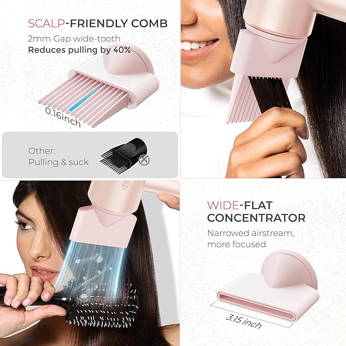 TYMO Hair Dryer with Diffuser, 200 Million Ionic Blow Dryer with Comb, Fast Dry Hairdryer for Women 110,000RPM Professional Portable hairdryer Low Noise Travel Mini Blowdryer, 4 Temps & 3 Speeds