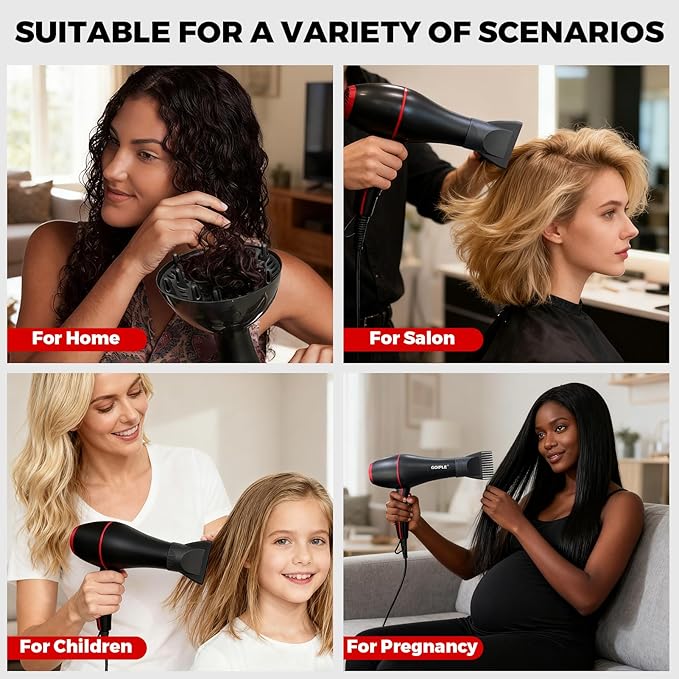 13Pcs Ionic Constant Temperature Hair Blow Dryer Kit - Lightweight, Low Noise, 1800W Professional Blowdryer Set for Women and Men