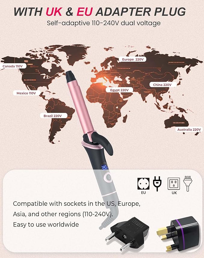 Mini Curling Iron for Short Hair Dual Voltage with European UK Plug Adapter Ceramic Travel Small Curling Iron 3/4 Inch Barrel Curler with Professional 30S Fast Heating, 5 Temps for Global Travel