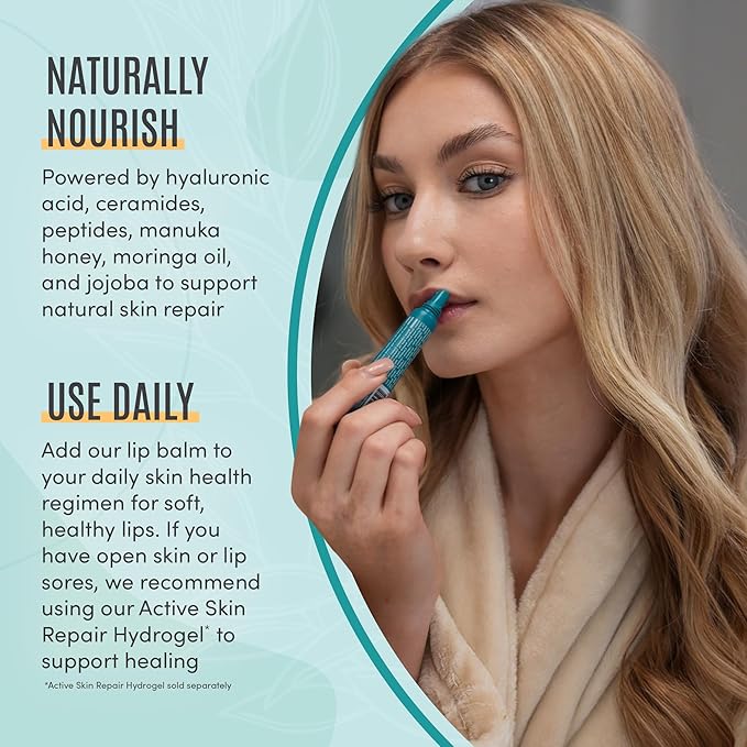 Active Skin Repair Hydrating Lip Balm for Dry Lips, Long-Lasting Moisturizing Lip Balm with Hyaluronic Acid, Peptides, and Ceramides, 10 ml.