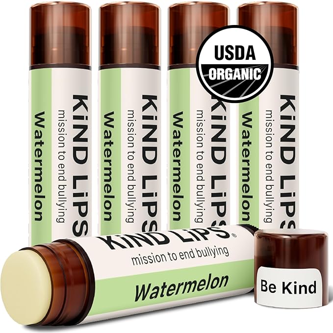 Kind Lips Organic Watermelon Lip Balm 5-Pack - USDA Organic, Natural Chap stick Alternative for Dry Lips | Gluten-Free, Cruelty-Free