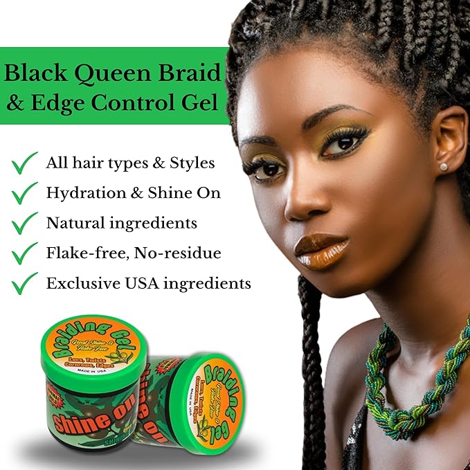 Black Queen Olive Oil Extreme Hold Braid Gel – Perfect Grip for 4C Hair, Braids, Twists, Locs & Edges – Flake-Free, Unscented, Made in USA – 5.6 oz Bonus Size (25% More)