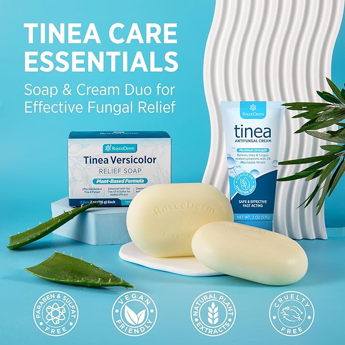 Tinea Versicolor Relief Cream & Soap Kit - Helps with Tinea Versicolor, Fungal Skin Conditions – Soothes, Cleanses, and Restores Skin Health