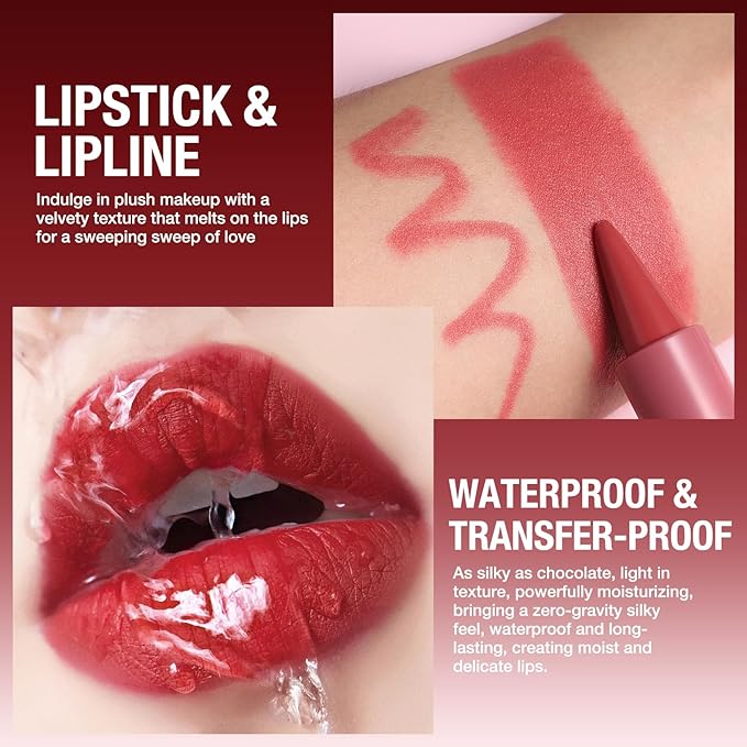 BestLand 6Pcs 2 in 1 Lip Liner and Lipstick Lip Combo Set - 24 Hours Long-Lasting, Nude & Matte Velvet Ombre Effect Gradient Lip Liner, Smudge-Proof, Waterproof, Easy to Apply Gradient Lips Makeup