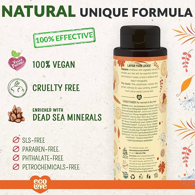 ecoLove - Natural Conditioner for Dry, Damaged Hair and Color Treated Hair - No SLS or Parabens - With Natural Carrot and Pumpkin Extract - Vegan and Cruelty-Free, 17.6 oz