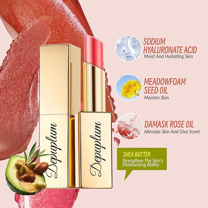 Nude Red Pink Lipstick Set for Women Shimmer Tinted Lip Balm Hydrating Moisturizing Lip Gloss Cruelty Free Lip Makeup, DM107/108/109