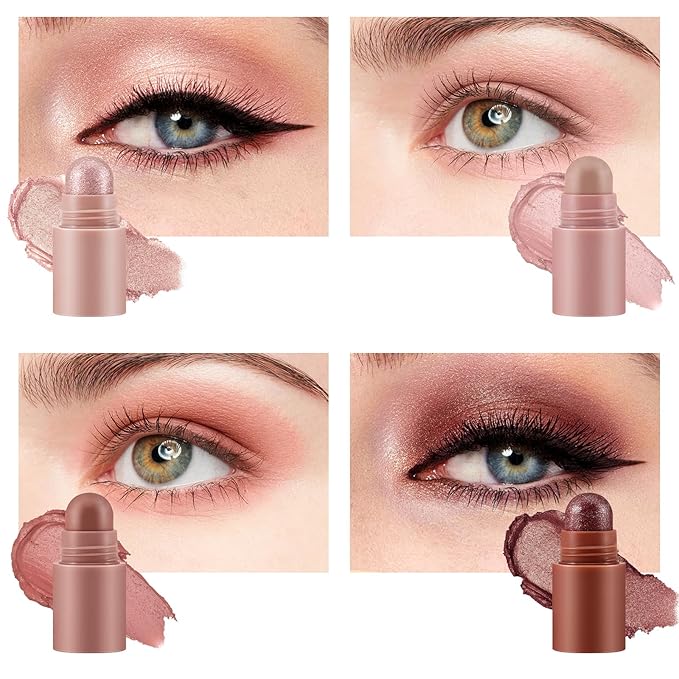 4 Color Eyeshadow Pencil，Glitter Eyeshadow Stick，Creamy Matte Eye Shadow Pen，Face & Eye Highlighter Pen，Highly Pigmented Crayon Nude Eyeshadow