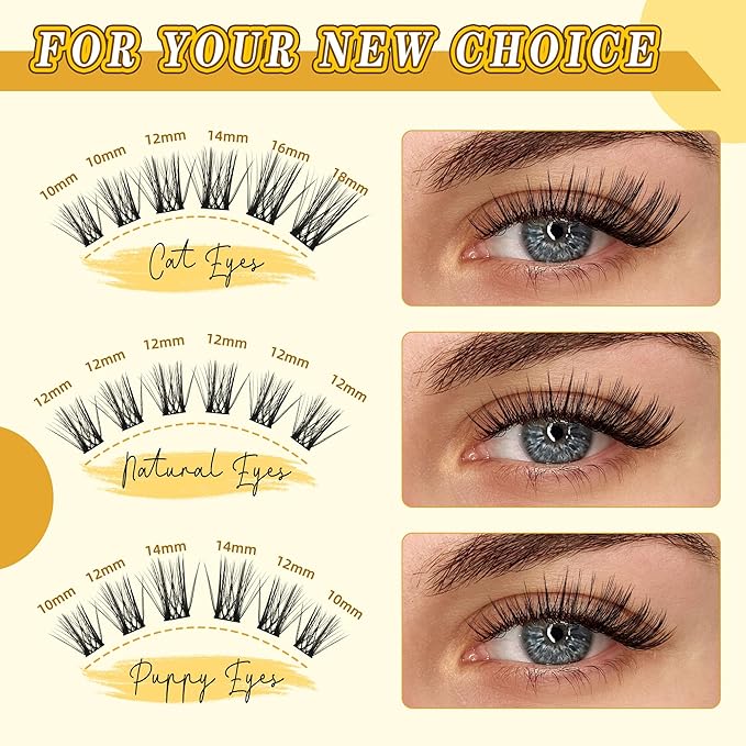 Eyelash Clusters 10-18mm Wispy Eyelash Clusters D Curl DIY Cluster Lash Extension Kit Individual Lashes Kit With Bond & Seal, Glue Remover, Tweezers(LF03 Lashes Set)