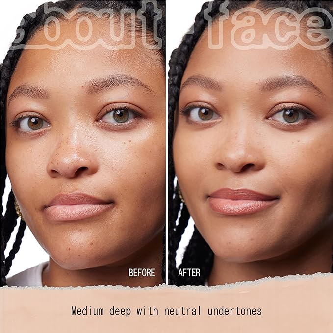 about-face THE PERFORMER Skin-Focused Foundation MD1Neutral – Medium Coverage, Long-Wear, Breathable & Buildable Base – Clean, Vegan, Hydrating Formula with Blue Agave & Chlorella – 1.08oz