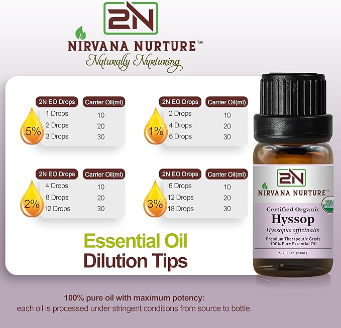 Hyssop Essential Oil USDA Certified Organic, 100% Pure Natural Premium Grade, Undiluted