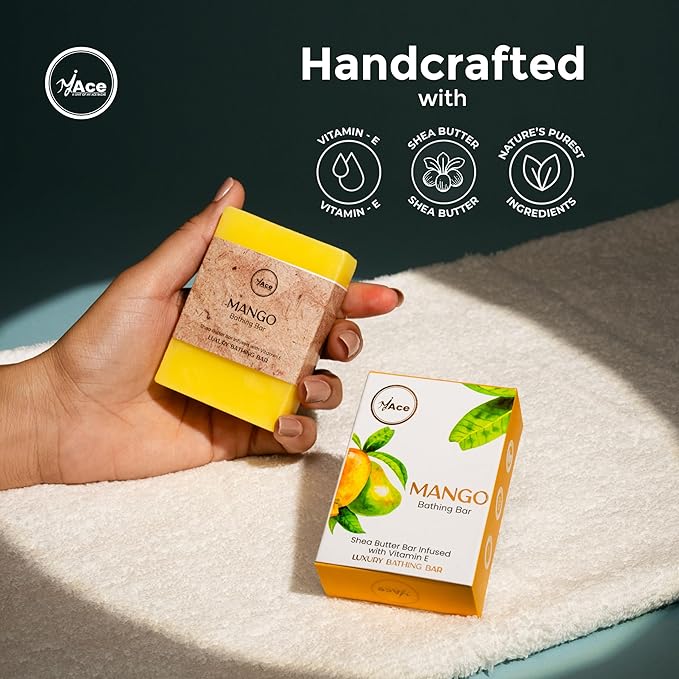 MY ACE Mango Bathing Bar – Handmade with Natural Mango Extract & Coconut Oil, SLES & Paraben Free, Enriched with Shea Butter & Vitamin E – Skin Brightening & Moisturizing