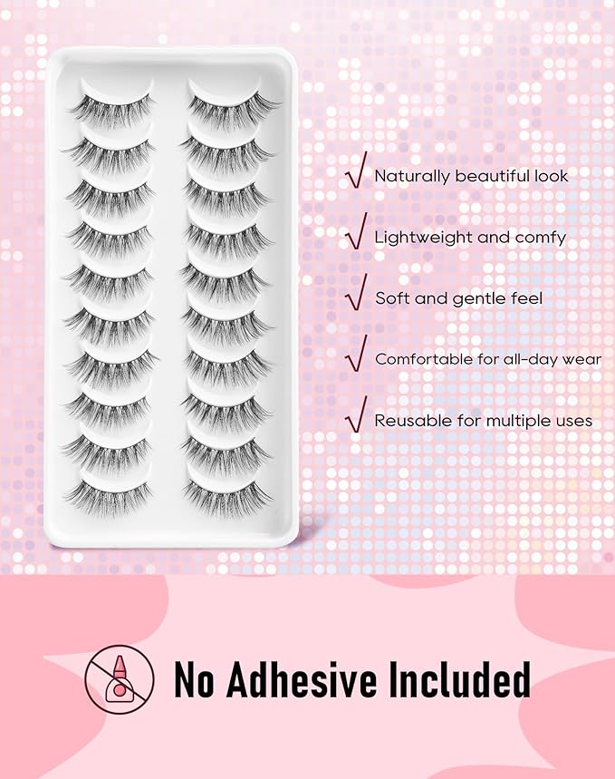 Frihappy Cat Eye Lashes 3/4 Lashes Mink Lashes Wispy Lashes False Eyelashes Natural Look False Lashes 14mm Lashes 3D Air-Gygnus