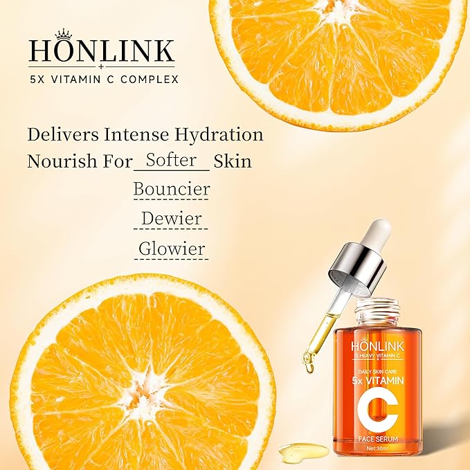 Vitamin C Skincare Set: 2x Face Serums & 1x Toner, 5X Vitamin C Complex with Hyaluronic Acid, Hydrating Facial Essence Toner & VC Serum to Refresh Skin & Improve Texture