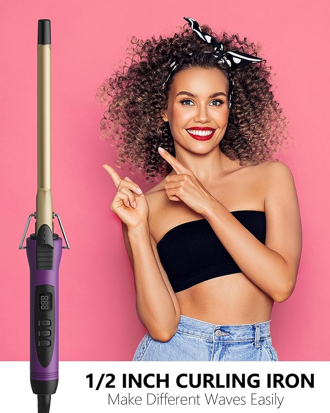 1/2 Inch Small Curling Iron Wand for Short & Long Hair, Half Inch Curling Wand Ceramic Small Barrel Curling Iron Tiny Curling Wand with Adjustable Temperature, Include Heat Resistant Glove