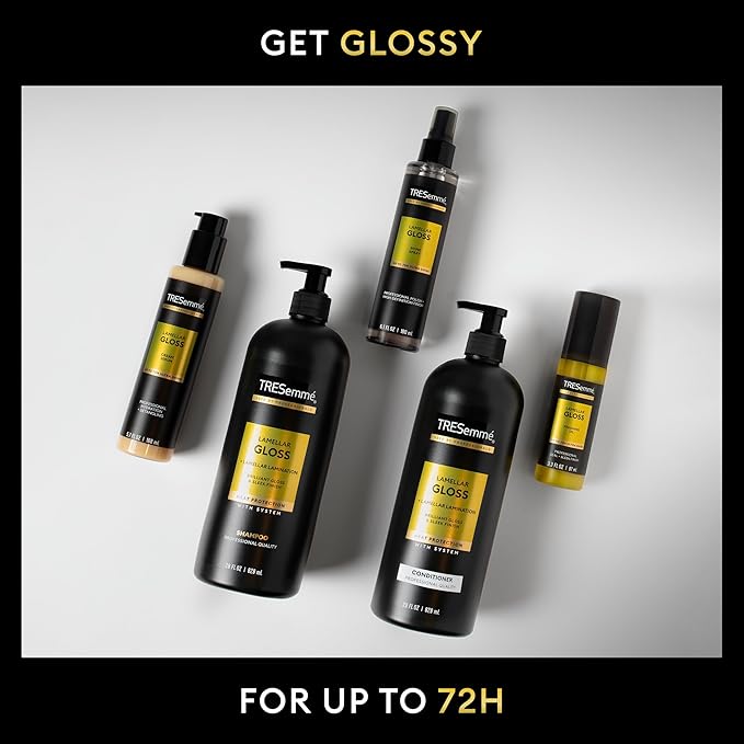 TRESemmé Lamellar Gloss Shampoo, Conditioner and Shine Spray for Brilliant Gloss & Sleek Finish Ultimate Shine with Heat Protection, 3 pack