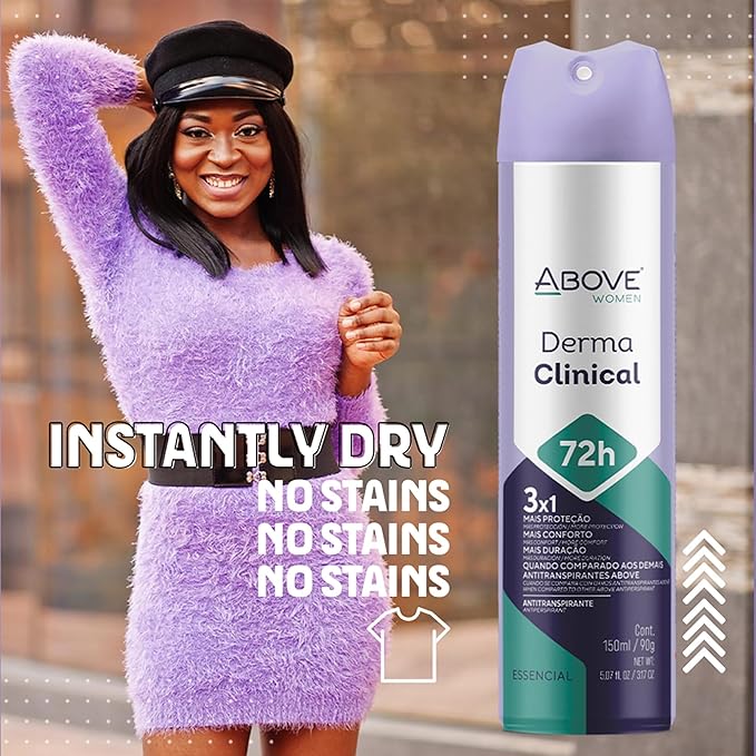ABOVE 72H Whole Body Spray Deodorant for Women – Derma Clinical(4 Pack) – Aluminum Free Antiperspirant Deodorant Spray – Long-Lasting Protection, No Stains, Vegan, Cruelty-Free, Rose & Musk Scent