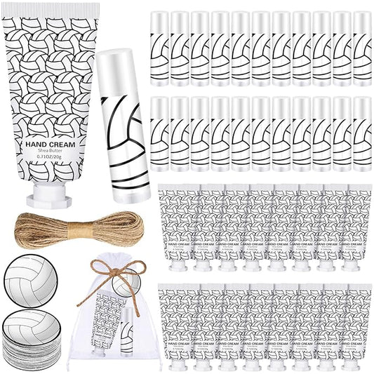 144 Pcs Volleyball Lip Balm Hand Cream Set Volleyball Party Favors, Include 36 Volleyball Lip Balm 36 Moisturizing Hand Cream 36 Bags 36 Volleyball Cards and Ropes for Volleyball Accessories