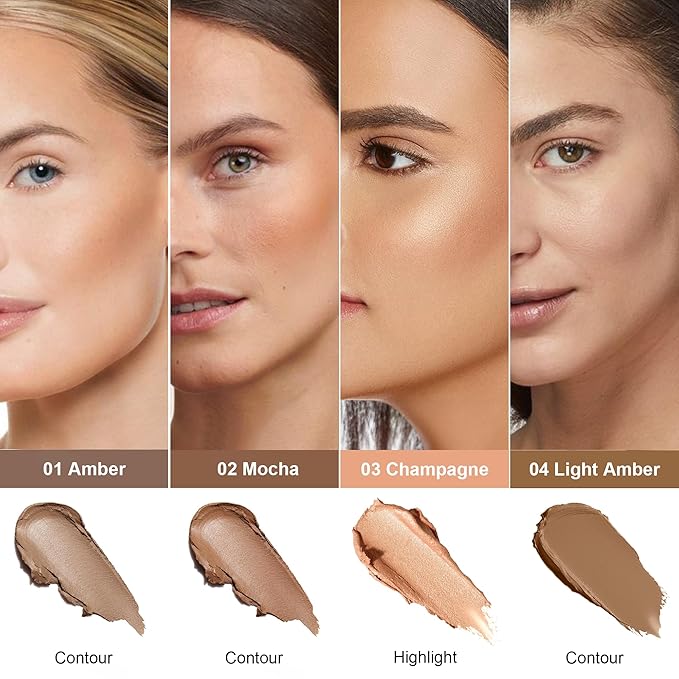 FV Contour and Highlighter Stick, Highly Pigmented & Blendable, Long Lasting & Creamy Texture, Waterproof, Natural Finish Contour Set for Face Sculpting, Travel-Friendly, 01 Amber & 03 Champagne