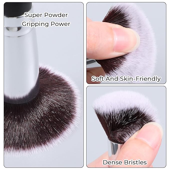 15 Pcs Makeup Brushes, Synthetic Flat Top Foundation Brush Set For Liquid, Cream, Powder, Blending, Buffing, Blush, Concealer, Black Cosmetics Brush Kit