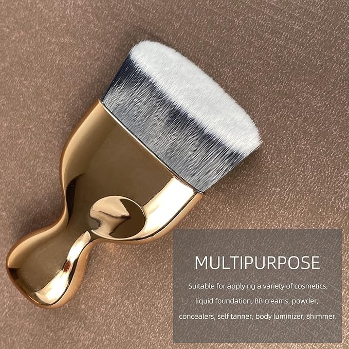 Angled Foundation Kabuki Brush High Density Face Body Kabuki Makeup Brush for Liquid Foundation Powder Cream Contour Buffing Stippling Blending (Gold)