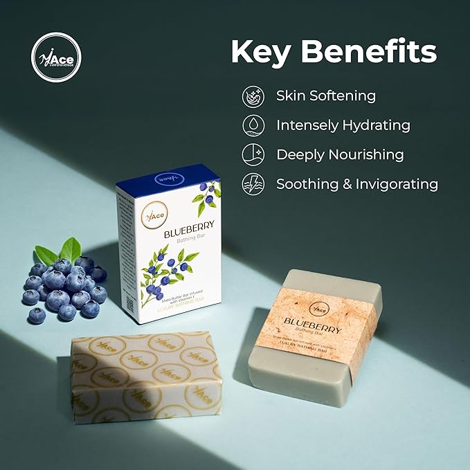 MY ACE Blueberry Bathing Bar – Handmade with Blueberry Extract & Coconut Oil, SLES & Paraben Free, Enriched with Shea Butter & Vitamin E – Antioxidant & Moisturizing