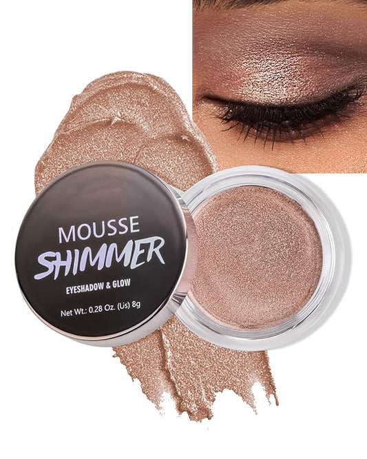 Shimmer Cream Eyeshadow, Ultra-Blendable Glitter Eye Shadow with Moisturizing Formula, Waterproof Long Lasting & Highly Pigmented, Single Creme Eyeshadow Pot Highlighter Makeup for Women-08#Nude Pearl
