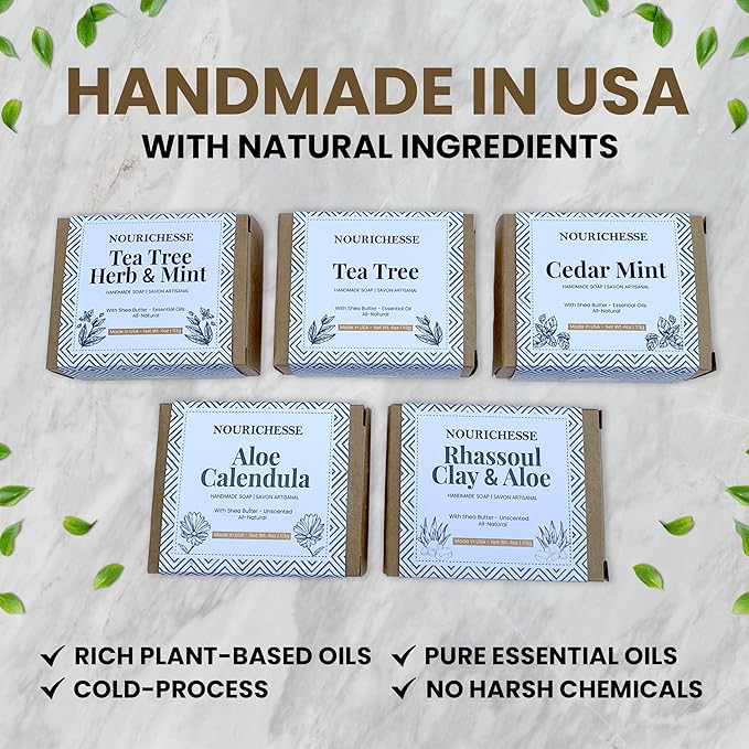 – Unscented Rhassoul Clay & Aloe Soap Bar for Men, Women | Cold Process Handmade Soap Bar for Body | Exfoliating & Moisturizing | Natural and Organic Ingredients