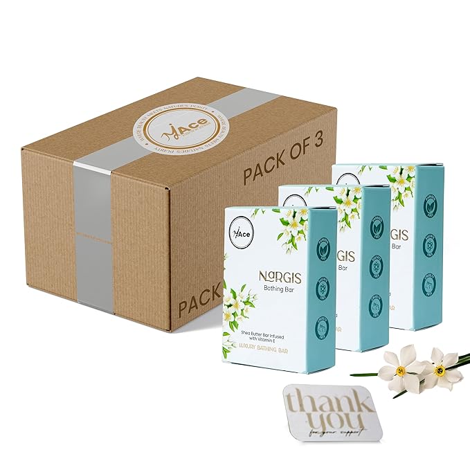 MY ACE Nargis Nourishing Bathing Bar – Handmade Soap with Nargis Essential Oil & Coconut Oil, Shea Butter & Vitamin E, SLES-Free, Gentle Skin Care (3.5oz Each, Pack of 3)