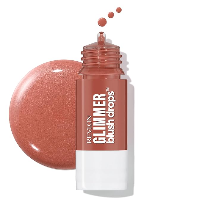 Revlon Glimmer Blush Drops, Liquid Blush for Cheeks, Liquid to Velvety Powder Finish, Glowy, High Pigment, 101 Coralicious, 0.32 fl oz
