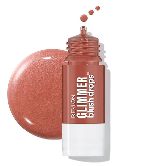 Revlon Glimmer Blush Drops, Liquid Blush for Cheeks, Liquid to Velvety Powder Finish, Glowy, High Pigment, 101 Coralicious, 0.32 fl oz