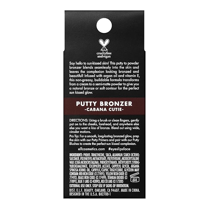 e.l.f. Putty Bronzer, Creamy & Highly Pigmented Formula, Creates a Long-Lasting Bronzed Glow, Infused with Argan Oil & Vitamin E, Cabana Cutie, 0.35 Oz (10g)