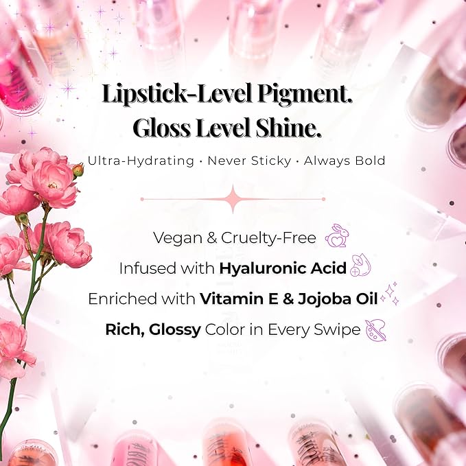 Power Gloss – Crimson Red Vegan Non-Sticky Lip Gloss with High Pigment, Hyaluronic Acid, Castor & Jojoba OIl for Striking, Smooth, Moisturizing Color (Cherry Bomb)