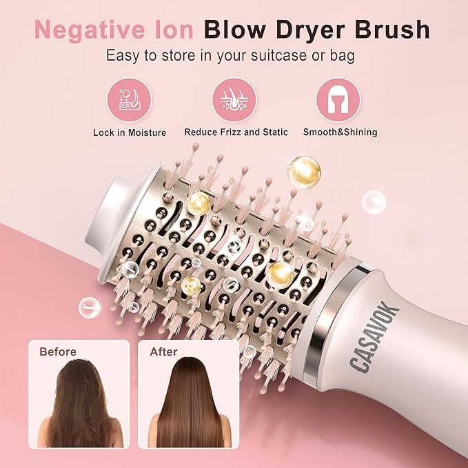 Dual Voltage Hair Dryer Brush for Travel,4 in 1 Blow Dryer Brush,2 Inch Mini Hot Air Brush for Short Hair,Volumizer,110-240V Dual Voltage with European Plug Adapter,OvalBrushBlowDryer for Women(Pink)