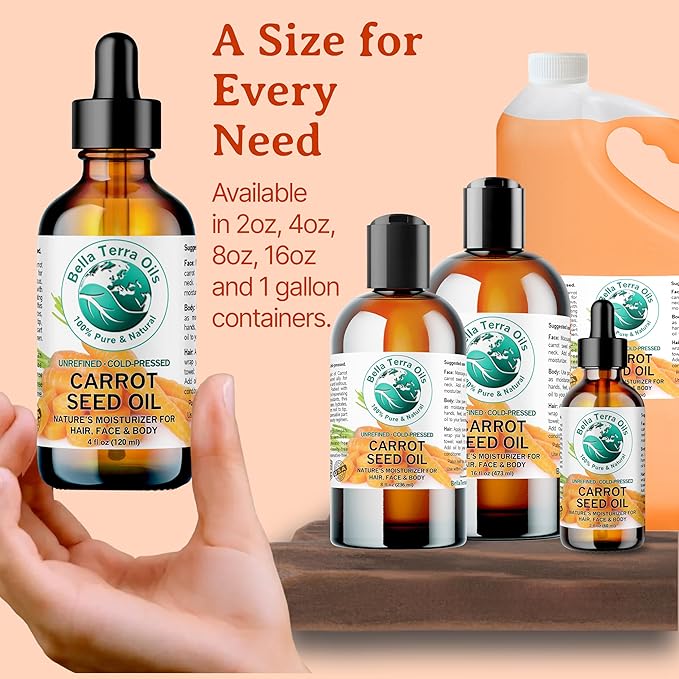 Bella Terra Oils - Organic Carrot Seed Oil 16 oz - Pure Organic Carrot Essence, Offering the Best of Vitamin C & Omega Fatty Acids, The Beacon of Natural Skin Care