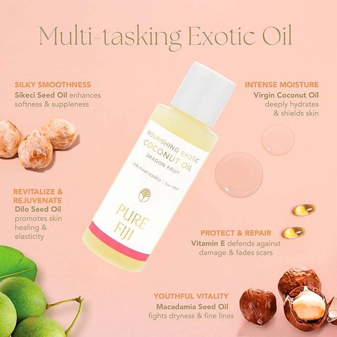 PURE FIJI Travel Size Nourishing Exotic Coconut Oil, Dragon Fruit (3oz/90ml)